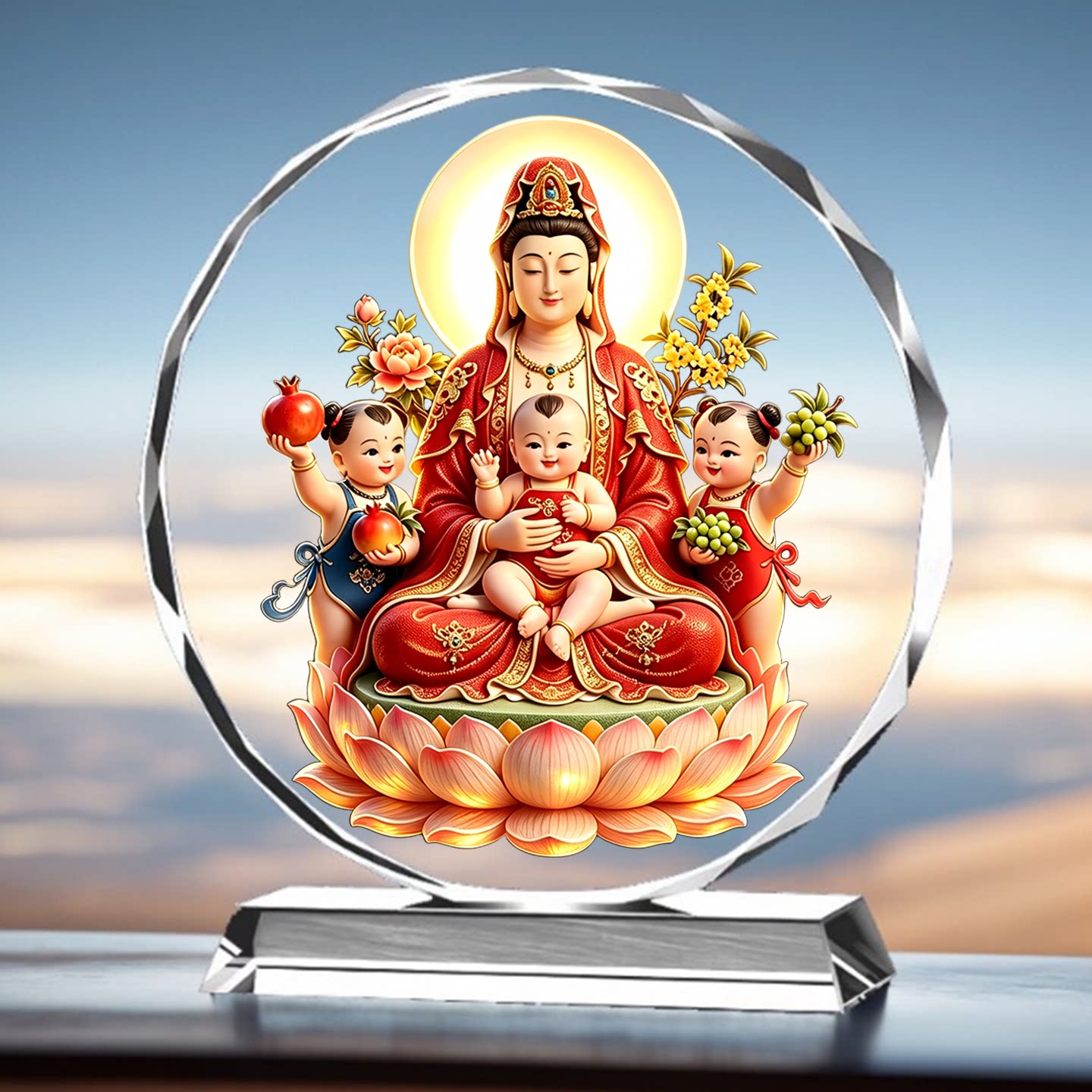 送子观音像摆台家用供奉多求子早生贵子祝福礼物观音菩萨水晶摆件