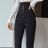 女2024年春秋新款 黑色薄款 显瘦紧身铅笔裤 超高腰小脚牛仔裤 子夏季