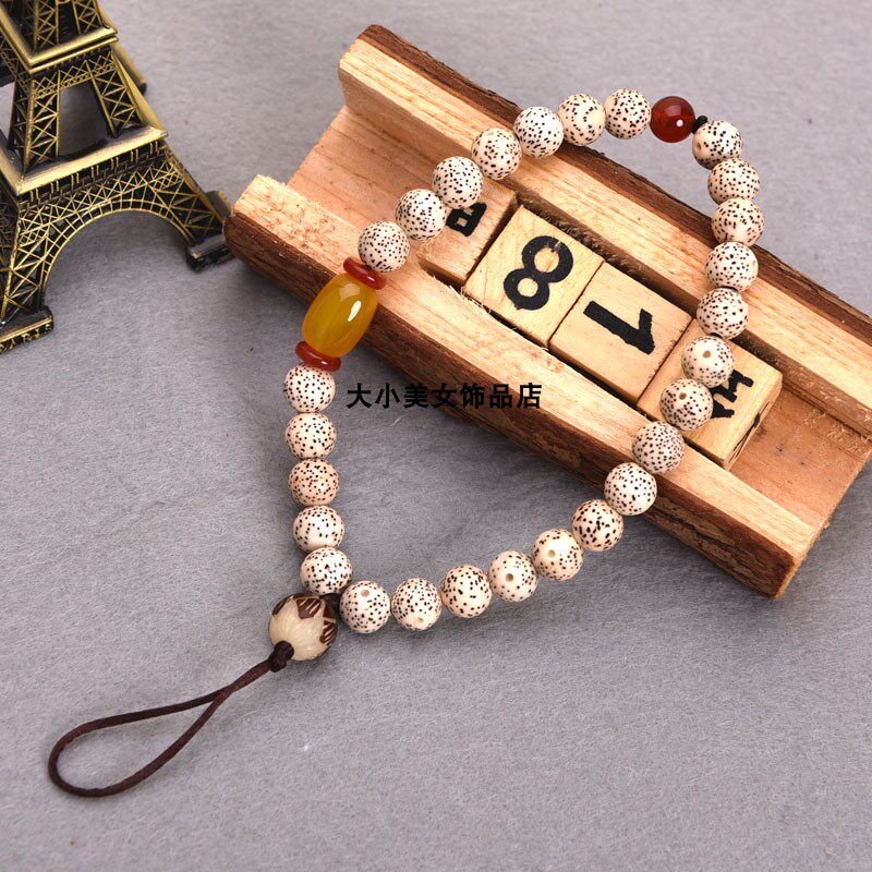 时尚手工菩提子手机链男女短款配饰手串吊坠挂饰挂件绳创意短手腕