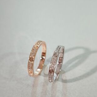 明星同款情侣窄版满天星18k玫瑰金戒指对戒轻奢指环个性带钻满钻