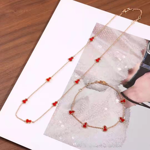 明星同款麒麟葫芦项链八福禄红玛瑙18k玫瑰金锁骨链毛衣链手链