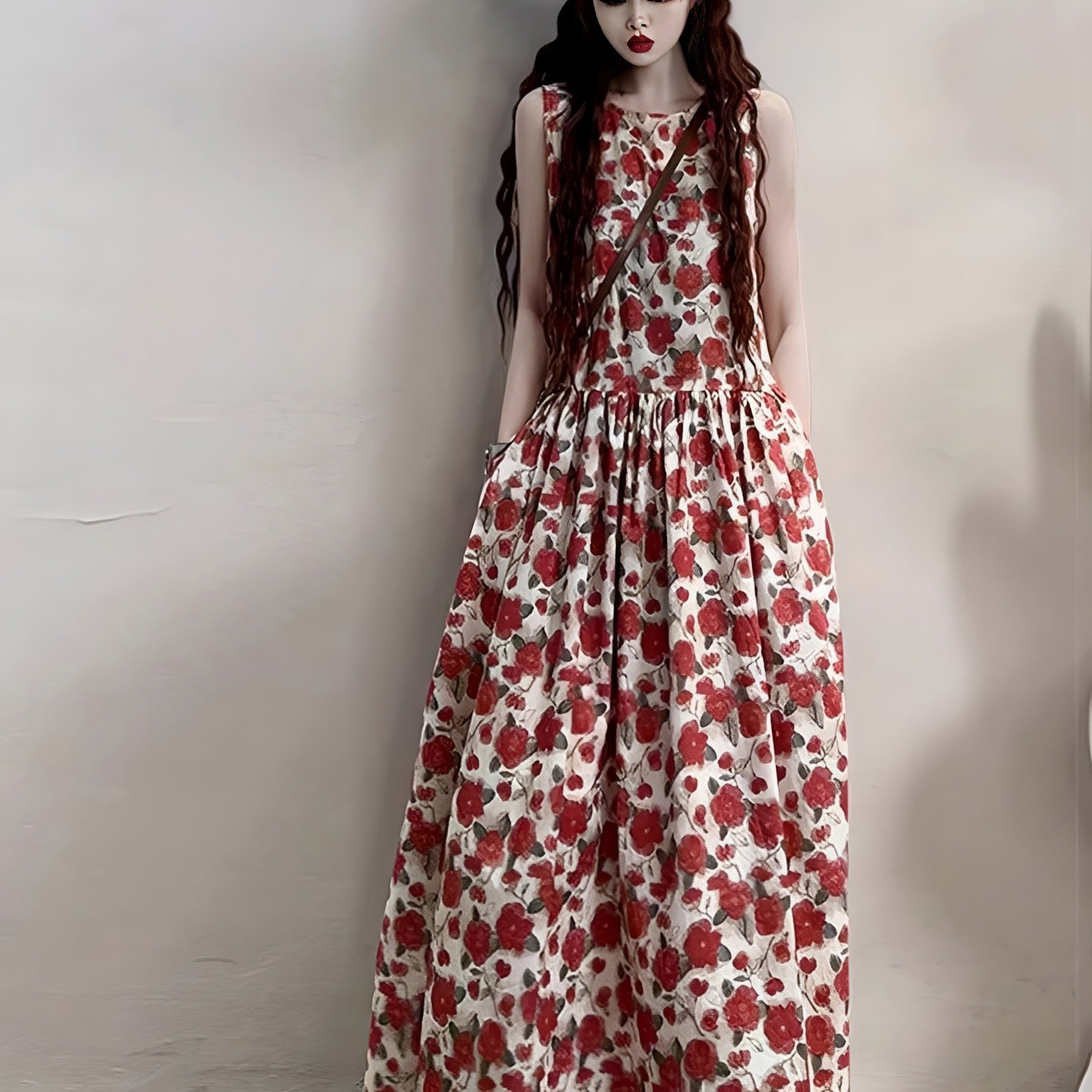 绝美不撞款2026正流行海边度假连衣裙女夏森系沙滩红色碎花长裙子