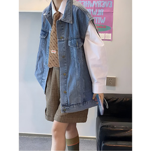 网红设计感大码女装牛仔马甲春秋新款韩版宽松百搭学生无袖马夹潮