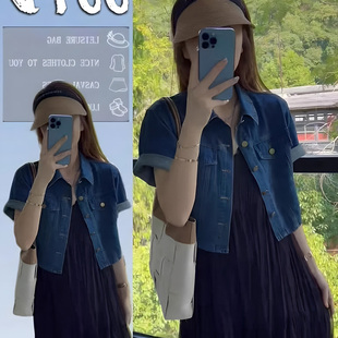 气质女神范牛仔衬衫女夏季新款高级感小个子设计感小众短袖外套