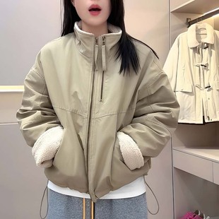 今年流行爆款小个子工装外套女2025冬季新款夹棉加厚羊羔毛派克服
