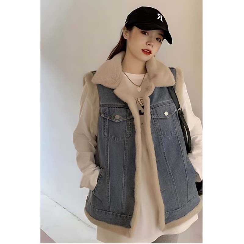 欧洲站复古小众设计感牛仔马甲女