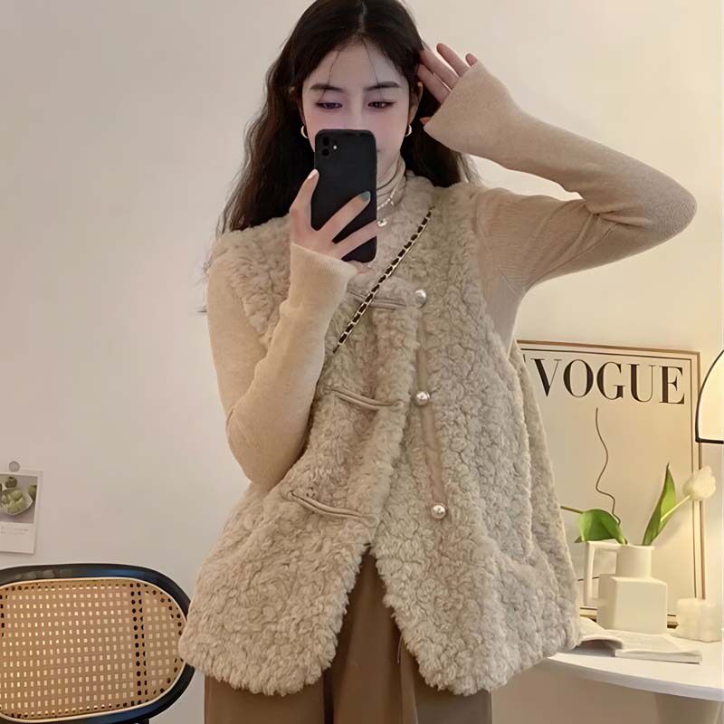 巨好看减龄气质皮毛一体羊羔毛马甲女秋冬新款超好看韩系叠穿背心