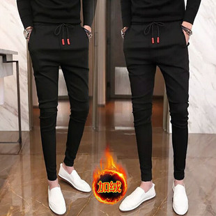 男士 百搭网红束脚长裤 加绒休闲裤 小脚裤 子 精神小伙潮流修身 秋冬季