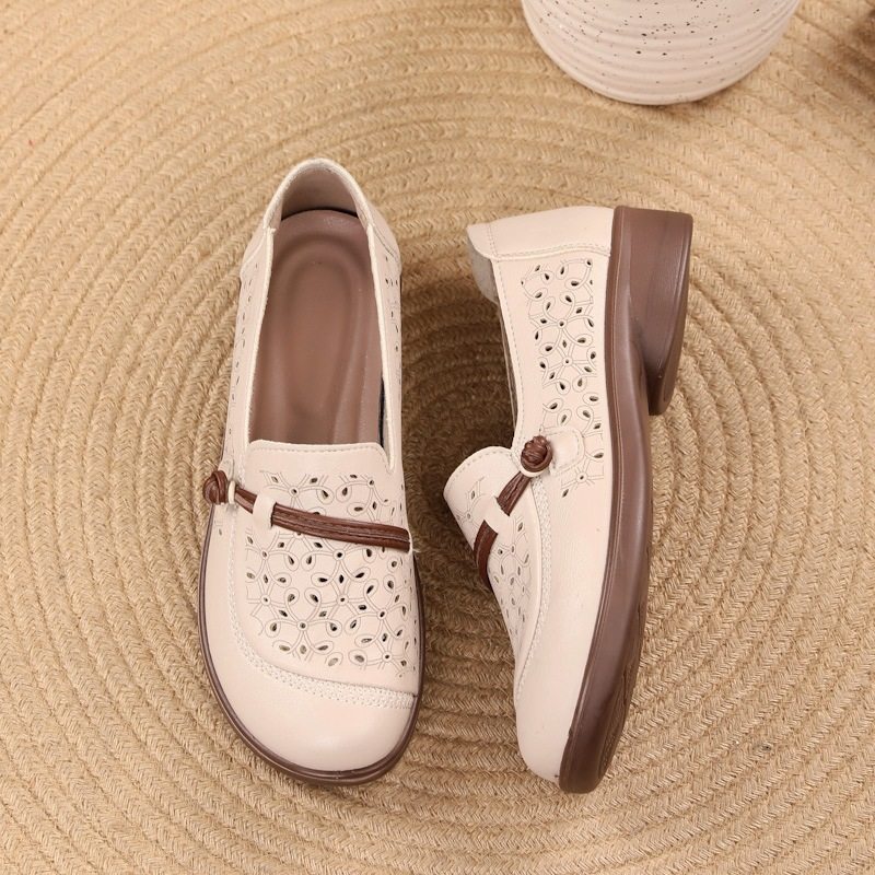 全皮子妈妈鞋夏季皮面软底单鞋中老年舒适镂空豆豆乐福包头凉鞋女,女鞋,洞洞鞋,淘宝优惠券,粉丝福利购,淘宝优惠卷