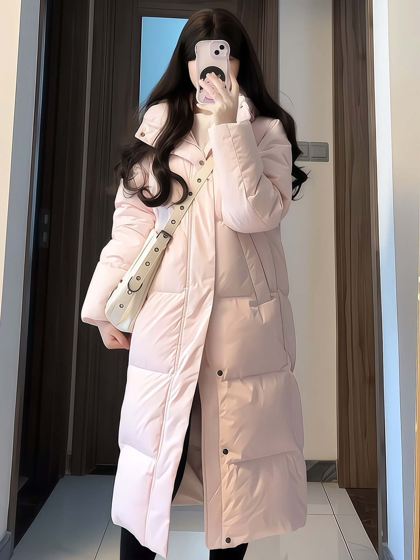 2025 New Winter Long Over-the-Knee Down Jacket for Women, White Duck Down, Thickened Hooded Loose Student Off-Season Coat