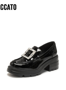 思加图2026新款方糖爵士英伦风乐福鞋厚底黑色小皮鞋女鞋EEZ07AA6