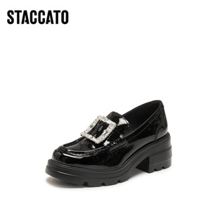 思加图2026新款方糖爵士英伦风乐福鞋厚底黑色小皮鞋女鞋EEZ07AA6