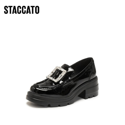 思加图2026新款方糖爵士英伦风乐福鞋厚底黑色小皮鞋女鞋EEZ07AA6