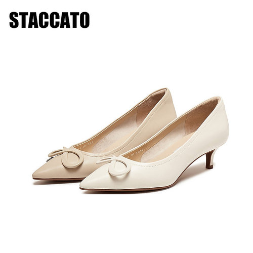 思加图专柜正品2026春季新款尖头细跟高跟鞋蝴蝶结女单鞋EGA05