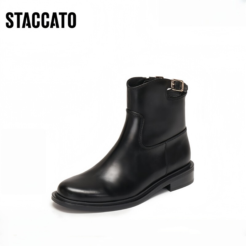 思加图2025冬季新款女靴夜蝴蝶英伦风时装靴粗跟皮靴短靴EAJ49DD5