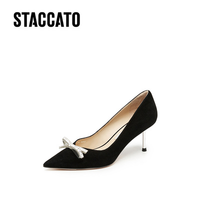 思加图2025新款蝴蝶水星优雅婚鞋细高跟鞋气质浅口女单鞋EF908CQ5