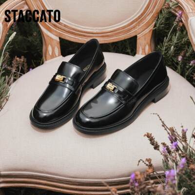 思加图2026新款小金砖爵士乐福鞋英伦风一脚蹬小皮鞋女鞋9UL21AA6