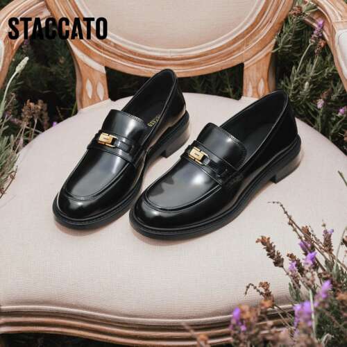 思加图2026新款小金砖爵士乐福鞋英伦风一脚蹬小皮鞋女鞋9UL21AA6