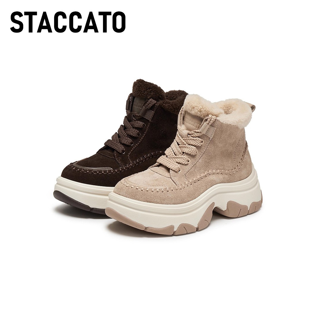 思加图2025冬季新款复古雪地靴加绒保暖短靴厚底时装靴女Y9122DD5