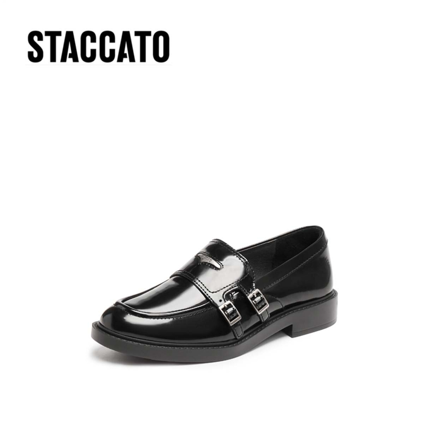 思加图2025新款圆舞海鸥英伦风乐福鞋黑色小皮鞋粗跟女鞋EFI03CA5