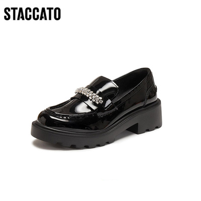 思加图2026新款水晶爵士英伦风复古乐福鞋增高一脚蹬皮鞋EGB62AA6