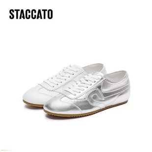 运动休闲平底女单鞋 思加图2025春季 小白鞋 复古德训鞋 Y1582AM5 新款