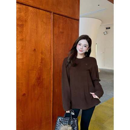 君君junjun【星球T】高级感气质加绒长袖T恤女冬宽松显瘦磨毛上衣