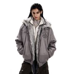 0123start 麂皮座山雕夹克棉服女哥特风加绒加厚立领工装外套冬季