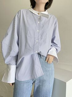 设计感小众立体剪裁宽松圆领条纹衬衫 法柜牛角袖 女 条纹 不一样