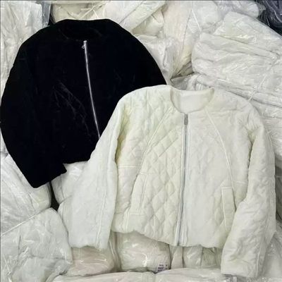 韩国May mkon正品24秋冬新款简约圆领纯色棱形格压棉韩版丝绒棉服