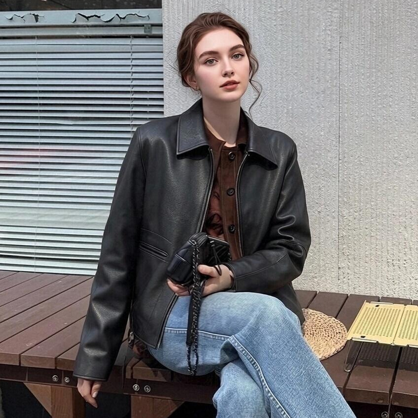 海德公园全植鞣绵羊皮短款皮衣女