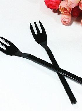 一次性黑色叉子6寸 三齿叉 西餐叉 蛋糕叉 点心叉 水果小叉100支