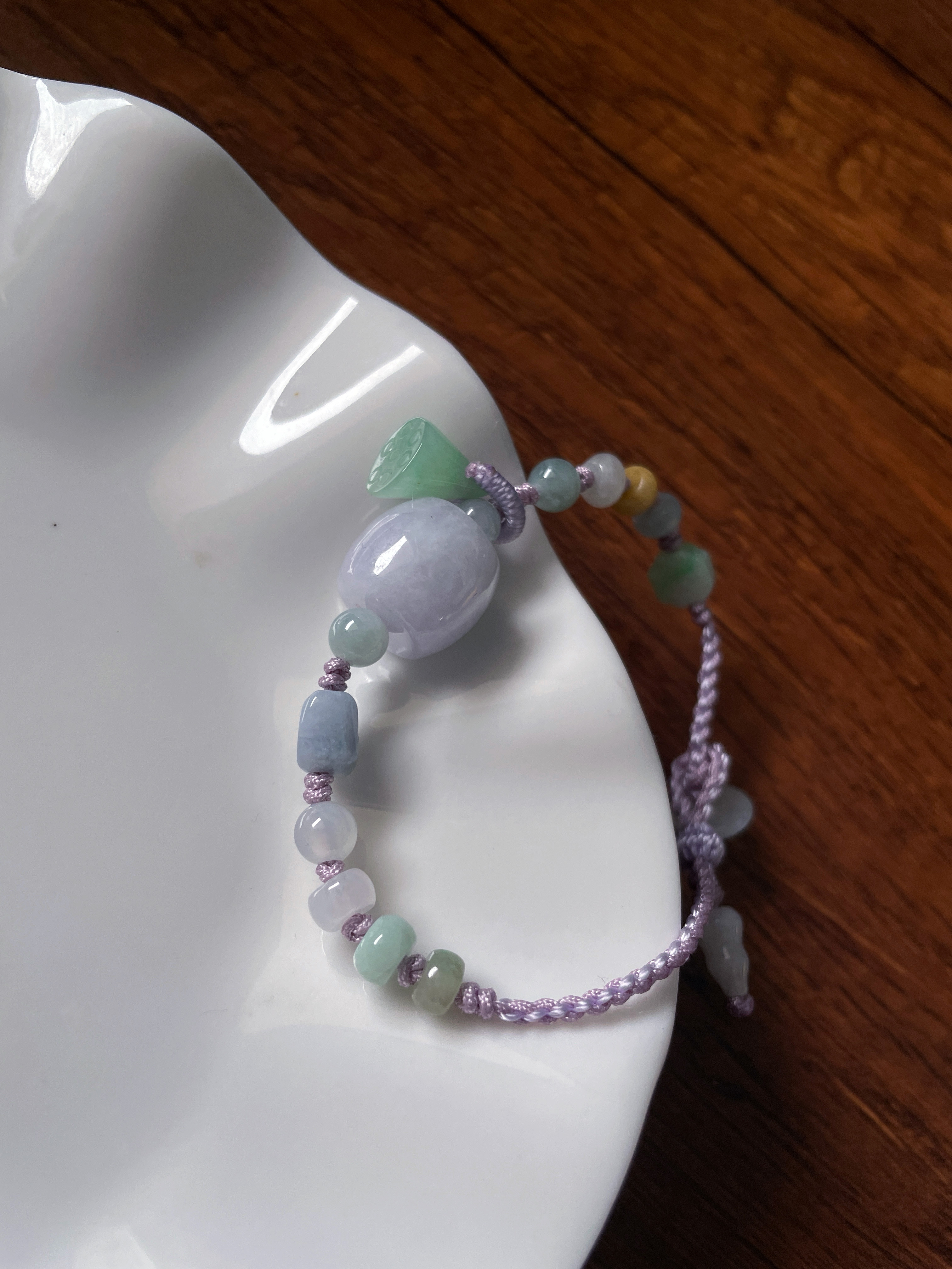 仙气天然a货翡翠转好运珠浅浅紫路路通莲蓬福禄编织甜美手绳手链