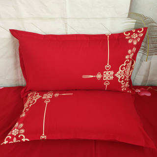大红色枕套全棉结婚一对100%红色拉链式婚庆印花单双人枕头套回礼
