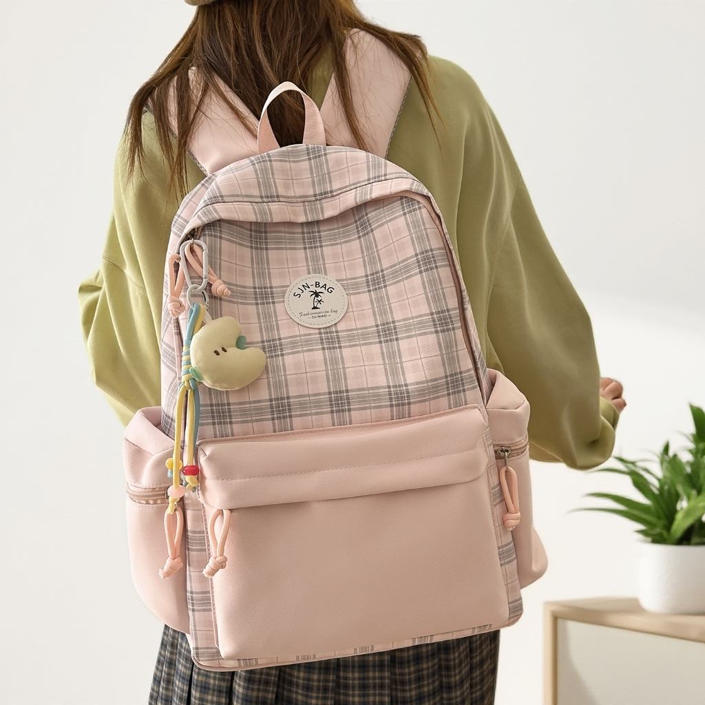 格子书包学生轻便初高中生双肩包背包大容量旅游包大学生学院背包,箱包皮具/热销女包/男包,双肩背包,淘宝优惠券,粉丝福利购,淘宝优惠卷