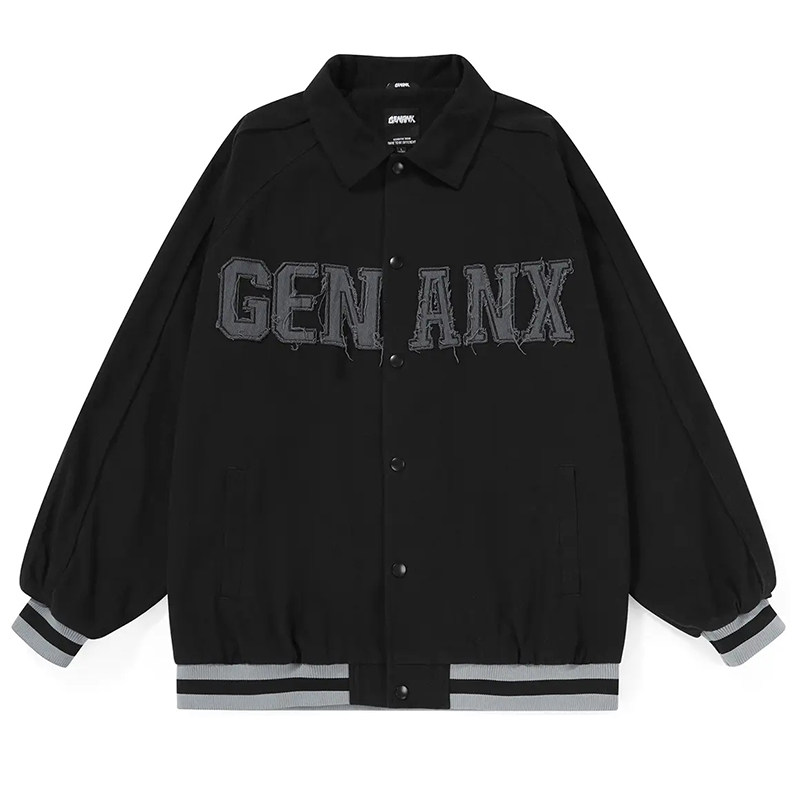 genanx闪电潮牌翻领夹克外套秋季新款英文贴布vibe风宽松外套国潮