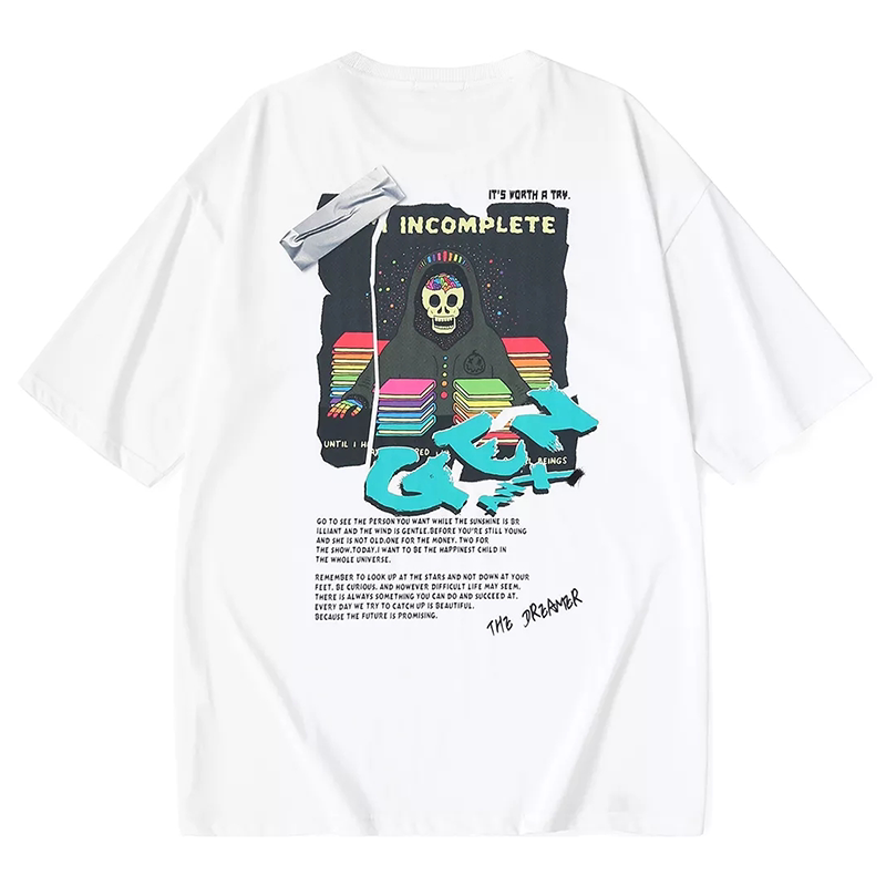正品授权GENANX彩虹骷髅联名款纯棉插画英文印花短袖T恤男女同款