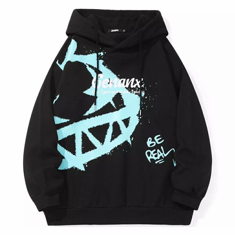 GENANX闪电潮牌加厚加绒连帽卫衣外套男女款秋冬季新款情侣装上衣