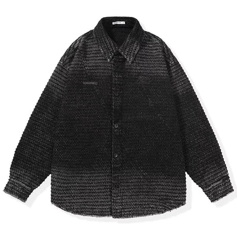 GENANX闪电潮牌2024冬季新款加厚黑色长袖情侣基础风衬衫外套男