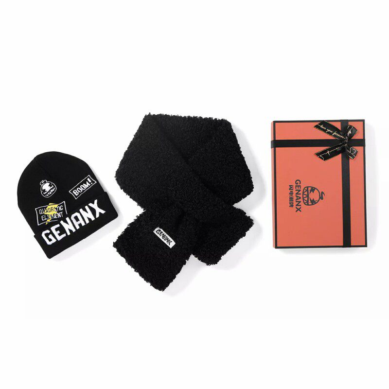 【新年礼盒】冬季圆顶针织帽+泰迪绒保暖围巾围脖 2件套