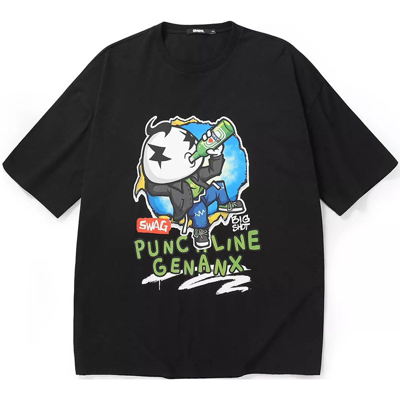 正品授权genanx卡通动漫英文印花情侣款圆领短袖t恤纯棉宽松潮男