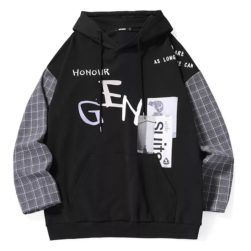 正品闪电潮牌genanx格纹贴布卫衣