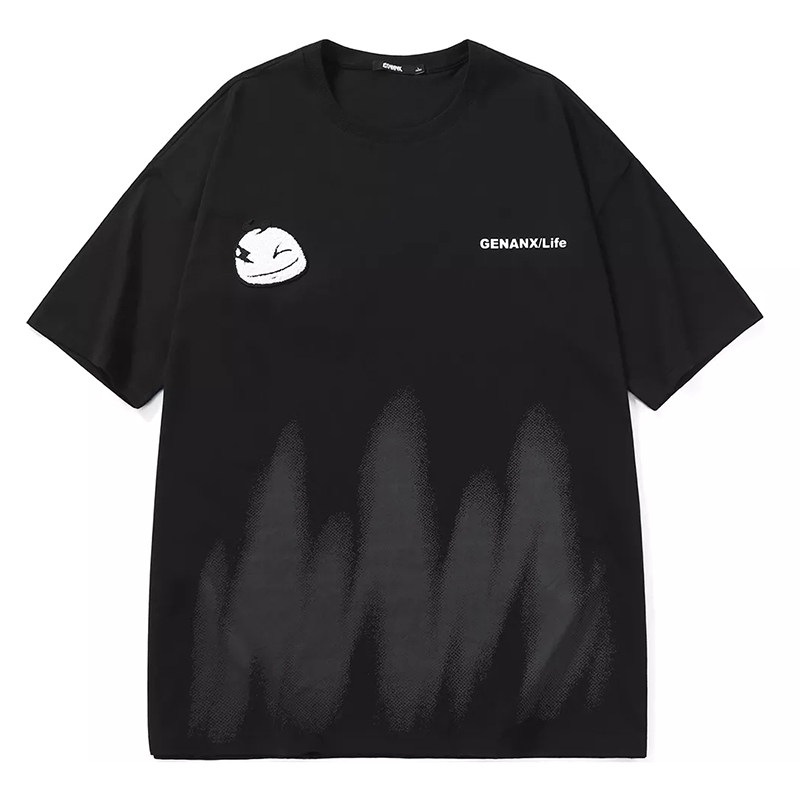 正品genanx卡通英文绣标喷漆印花纯棉短袖t恤男情侣款韩瑞泽同款