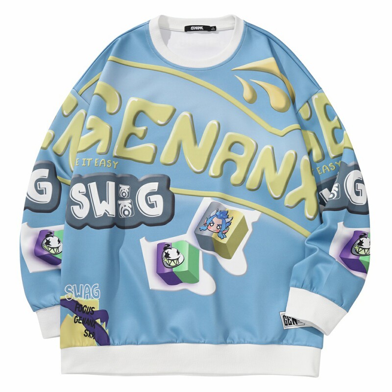 《大话西游》手游X闪电潮牌联名款百搭情侣卫衣涂鸦印花圆领上衣