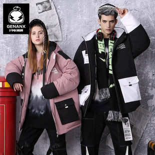 GENANX闪电潮牌冬天外套男棉袄国潮新款嘻哈拼接工装棉服帅气男生