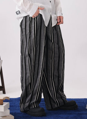 GENANX闪电潮牌2026春季新款灰色长裤独特穿搭质感宽松条纹休闲裤