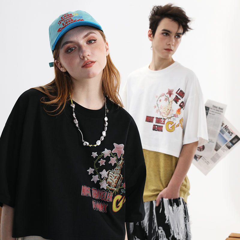 GENANX闪电潮牌2025夏季新款短款T恤宽松大码蝙蝠袖特宽松男短袖