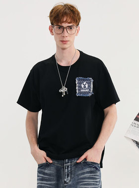 GENANX闪电潮牌2025夏季新款黑色T恤流行简约正肩袖合身男女短袖