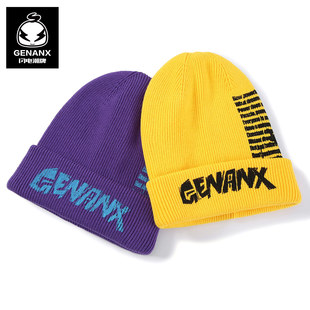 GENANX闪电潮牌毛线针织帽子男嘻哈英文时尚 冷帽防寒 冬季 潮流新款
