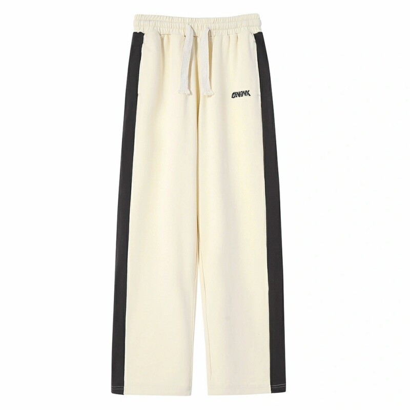 GENANX闪电潮牌纯棉运动裤秋季新款撞色拼接印花垂感直筒卫裤男生